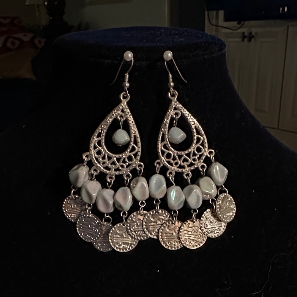 Elegant Silver and Sky Blue Stone Chandelier Earrings - Picture 1 of 1